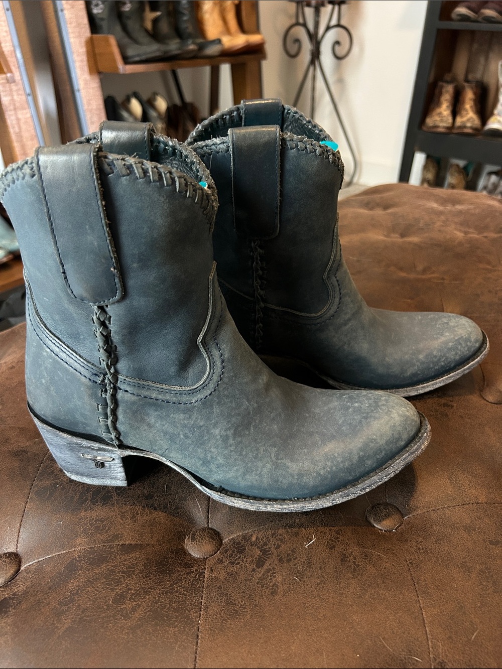 Women's Short Ankle Western Booties in navy suede color Casual Comfort